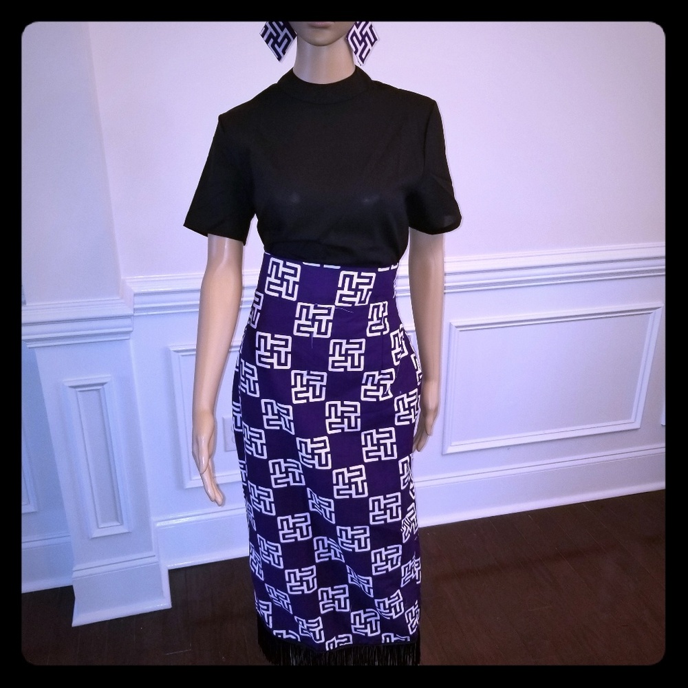 Ankara fringe purple skirt with matching earrings